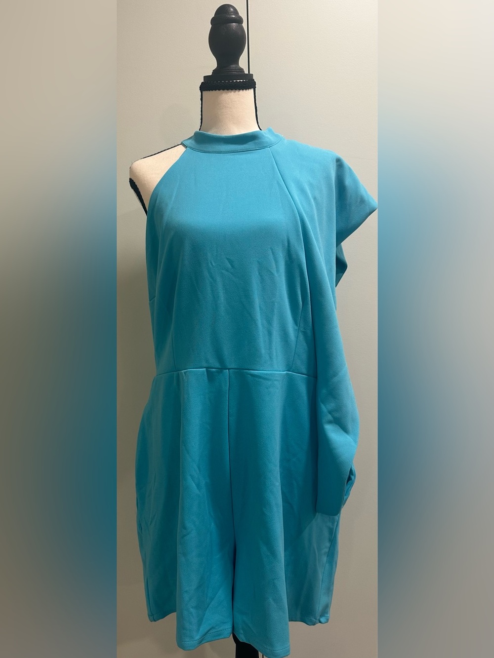 NWT NEW YORK & COMPANY Size XL Women Blue Halter Asymmetric Zip-Up Tunic Romper